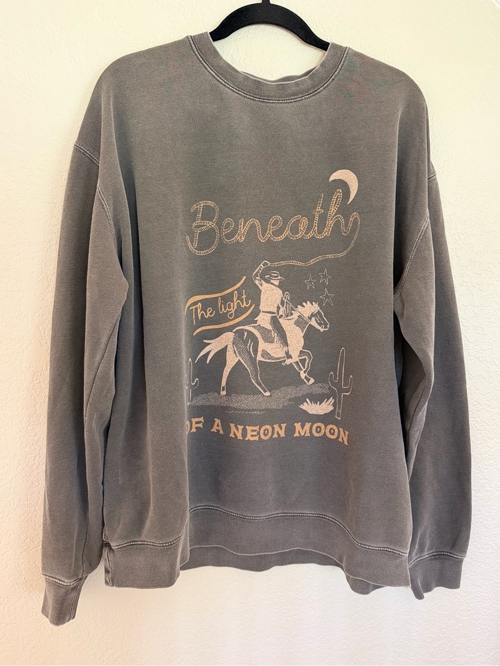 Beneath the Light of a Neon Moon" Western Cowboy Graphic Sweatshirt – Size XL
